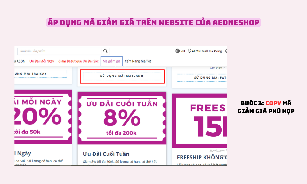Để sử dụng mã giảm giá, khách hàng sao chép phần chữ viết liền, không dấu, in hoa